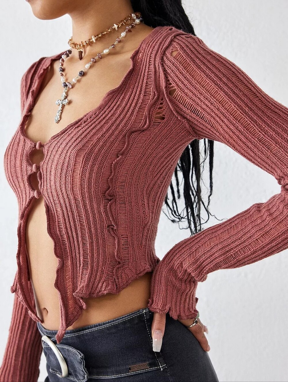 Urban Outfitters Laddered Spliced Long Sleeve Top